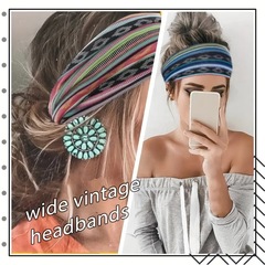 ボヘミアンヘアバンド、幅広結び目プリントヘアバンド、エスニック風吸汗防汗ヘアバンド、レトロ風ヘアバンド