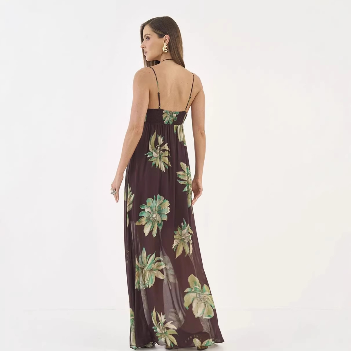 New Sexy Floral Print High-Waisted Maxi Dress Style Suspender Dress For Women Vacation Wear_ecoleips.com
