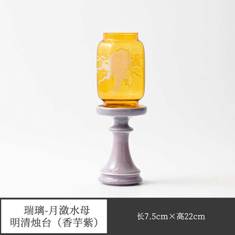 物心集新中式玻璃烛台茶室氛围灯高颜值桌面摆件香薰蜡烛茶道配件|undefined