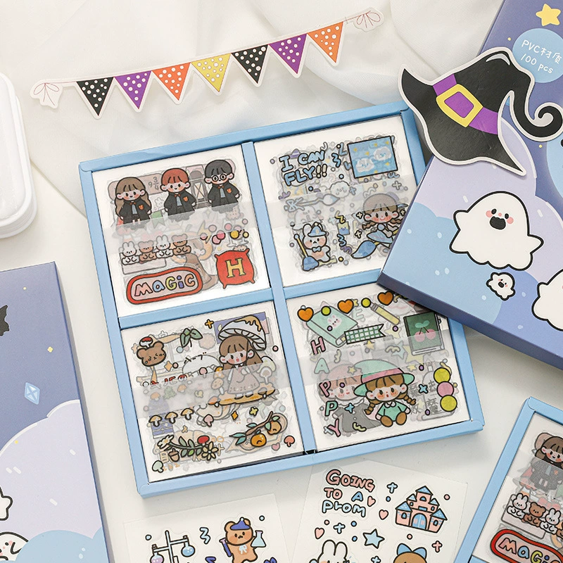 Sticker PVC, gift box, cartoon cute stickers, scheduler