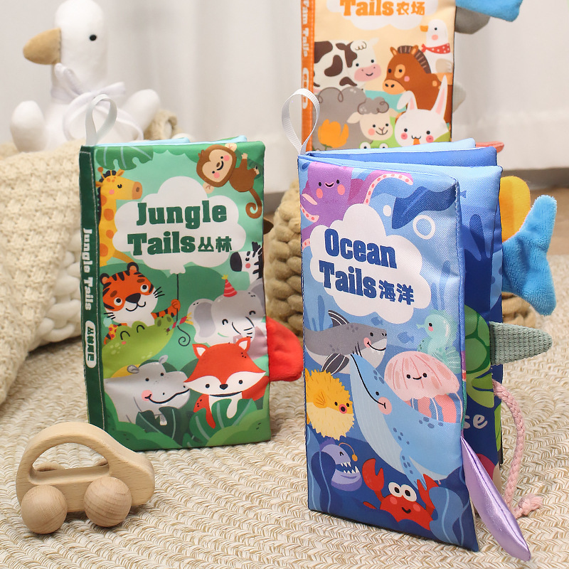 Bebé no puede desgarrar libro de tela de 0 años de edad, libro de cola tridimensional de educación temprana puede morder juguetes de puzzle para bebés pequeños libros de iluminación