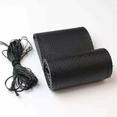 Car Steering Wheel Cover, Genuine Leather, Steering wheel cover - full-two-layer-cowhide-black-with-black-lines-and-holes-38cm