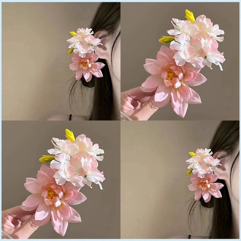 Популярные весенне-летние новые головные уборы, нежно-розовые заколки для волос с цветами, шарики для волос в стиле ретро, ​​заколки для цветов, атмосферные аксессуары для волос.
