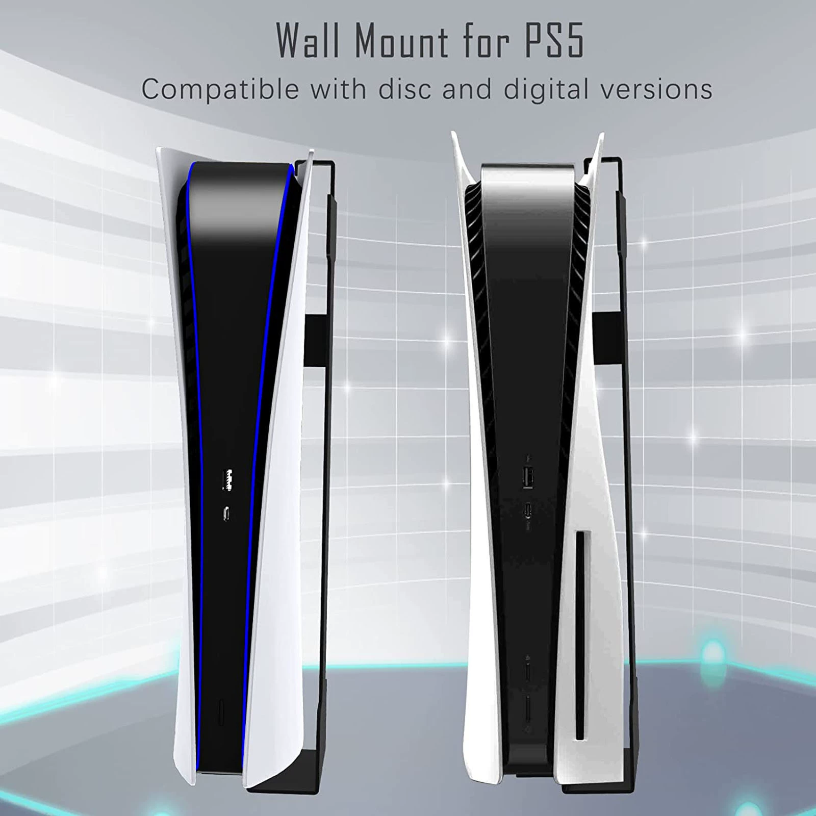 Настенная стойка для PS5 — вертикальный кронштейн с крючками для контроллера и гарнитуры, черный