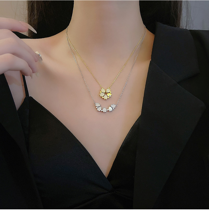 Fashion Flower Titanium Steel Plating Zircon Pendant Necklace 1 Piece