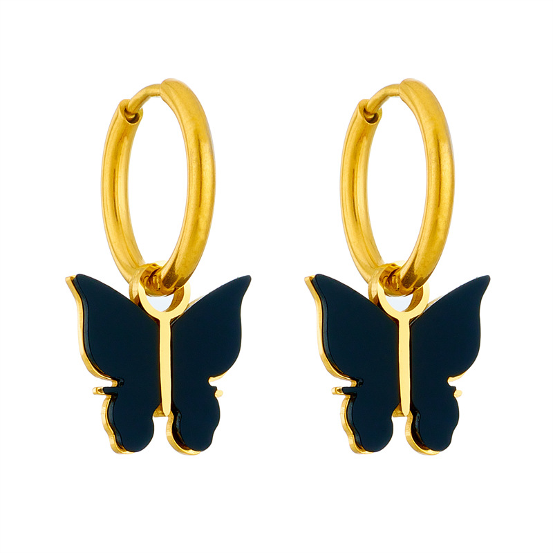 Daily Occasion Titanium Steel Material Butterfly Pattern 1 Pair Simple Style Butterfly Patchwork Titanium Steel Acrylic 18K Gold Plated Drop Earrings