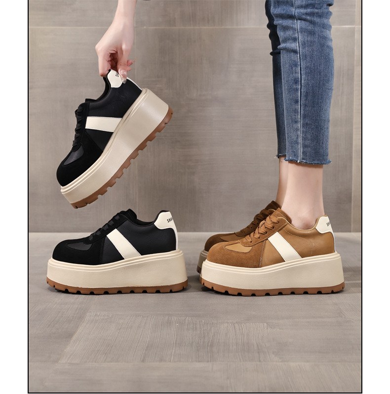 Giày thể thao nữ đế dày nâng chiều cao, sneaker chunky đế bánh mì mềm — màu đen chi tiết 17