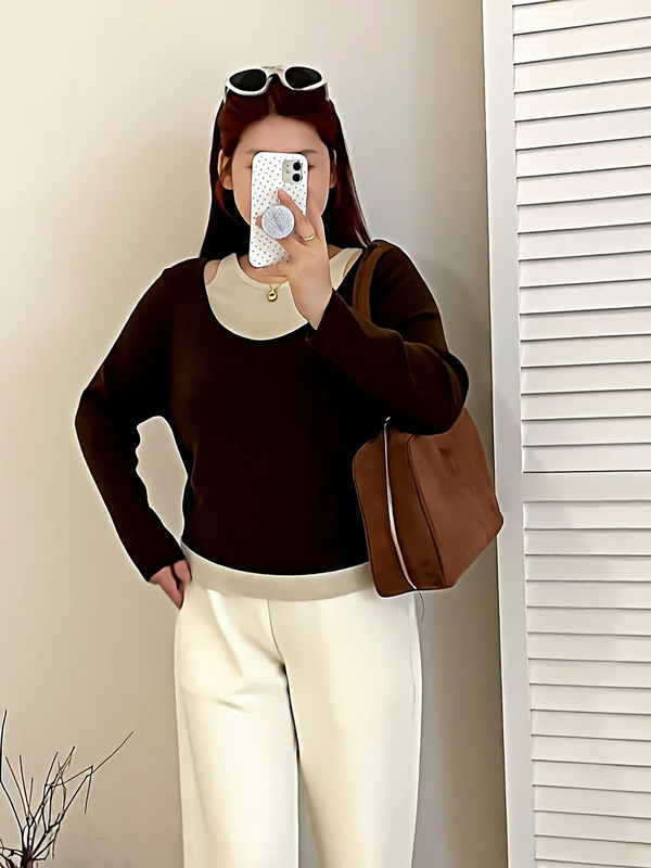 【包邮】大码女装设计感假两件上衣2025秋胖mm休闲气质针织衫女|undefined
