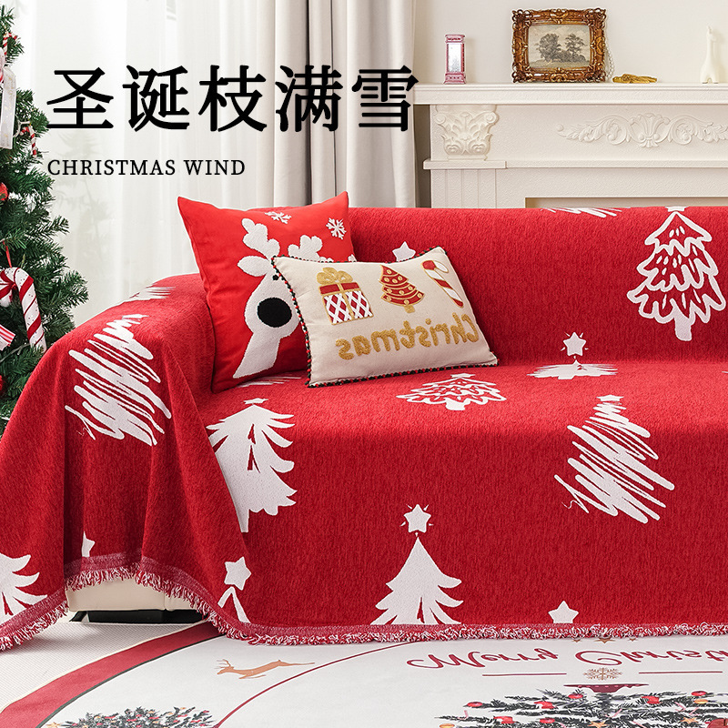 クロスボーダークリスマスソファタオル雰囲気新年レッドシェニールソファカバーユニバーサルソファカバー|undefined