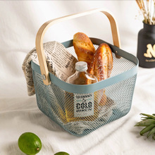 瑞沙托木手柄小提篮厂家批发白色铁线小篮子收纳篮铁丝网篮水果篮