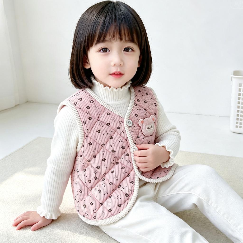 Baby Boy Cartoon Vest with Padded Liner for Winter Wear