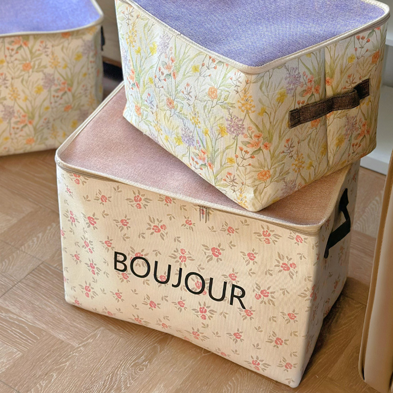 花柄生地家庭用ジッパー防塵収納バスケットワードローブ衣類収納ボックス洗える折りたたみジッパーバッグ寮