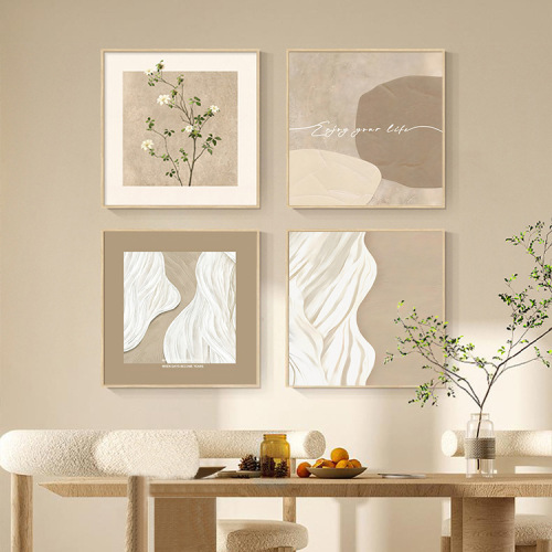 Cream Wind Living Room Decorative Painting, Japanese Original Wood Style Green Plant Sofa Background Wall Hanging Abstract Art Restaurant Mural