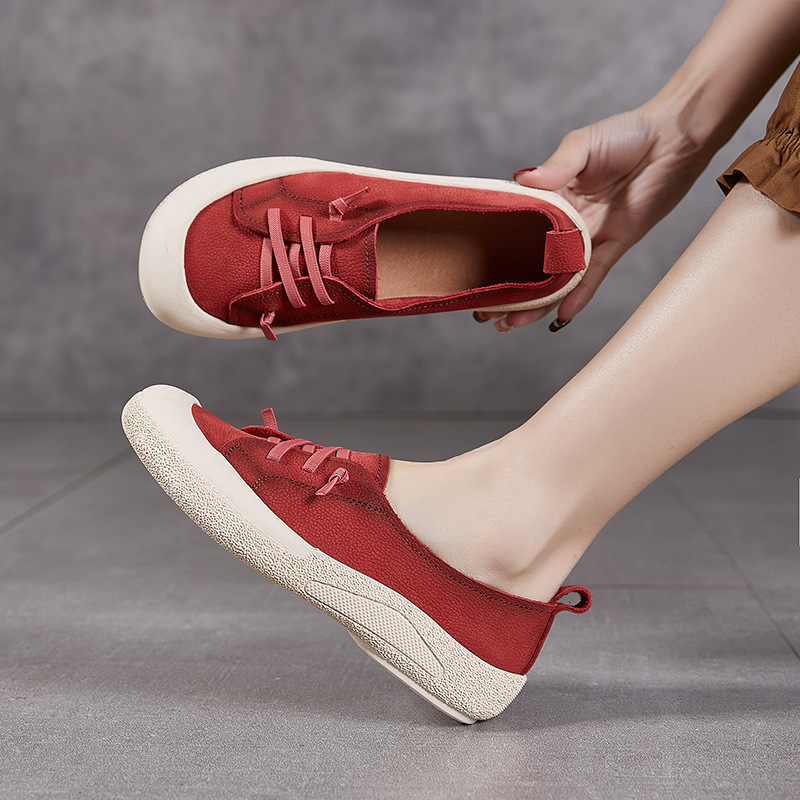 Dongguan Foreign Trade Shoes Factory in stock Genuine Leather Women's Single Shoes New Style Baotou Non-slip Flat Retro Sports Casual Shoes