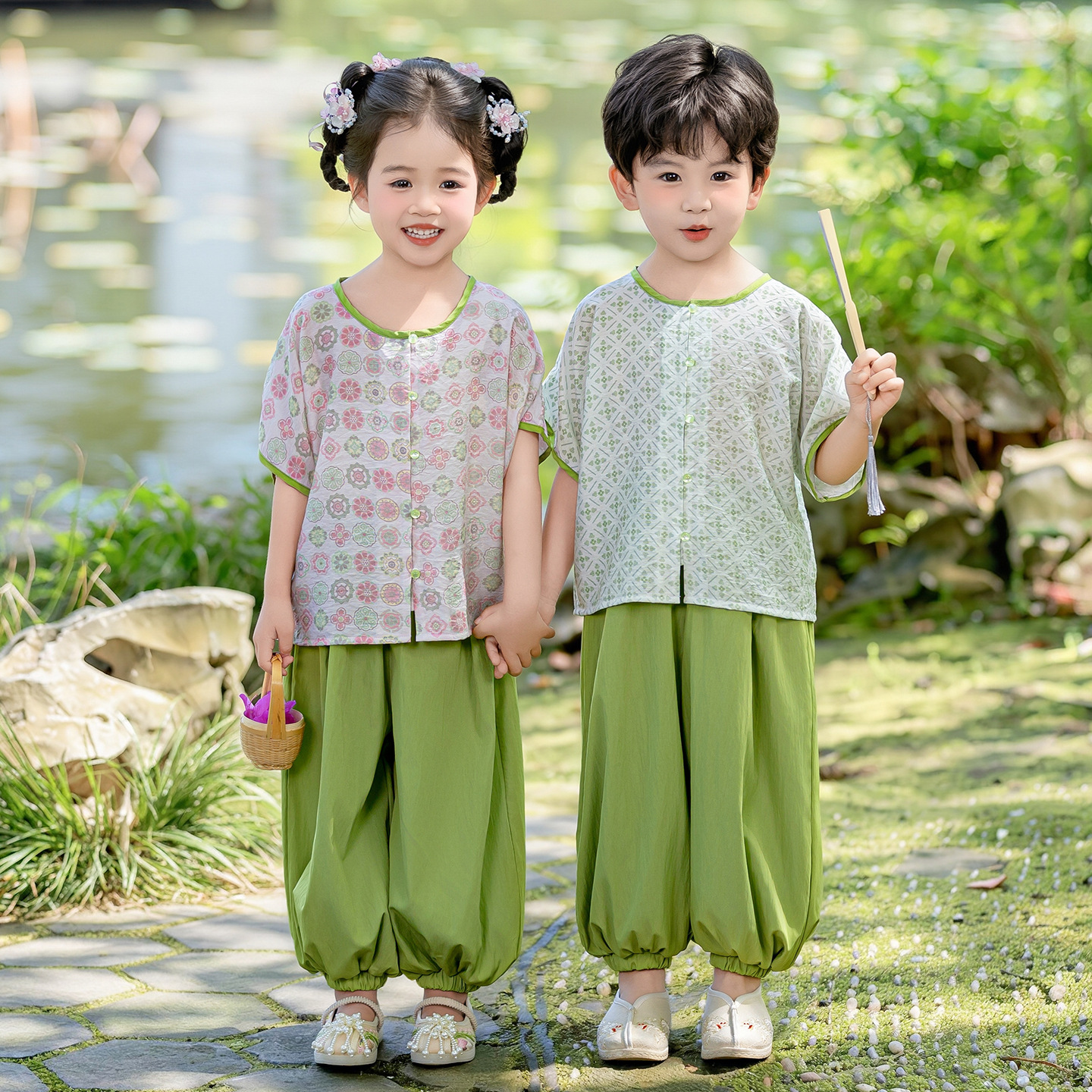 端午节儿童汉服夏季新国风唐装男女童唐装新中式套装幼儿园演出服