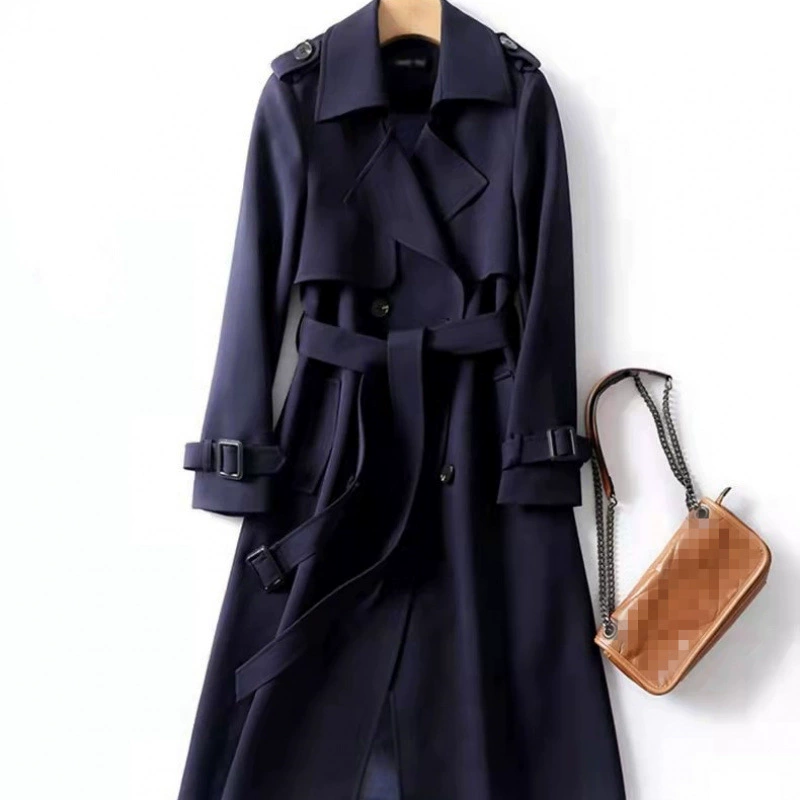 Черное длинное осеннее trench coat, середина длины, корейский стиль, для подростков, британский стиль