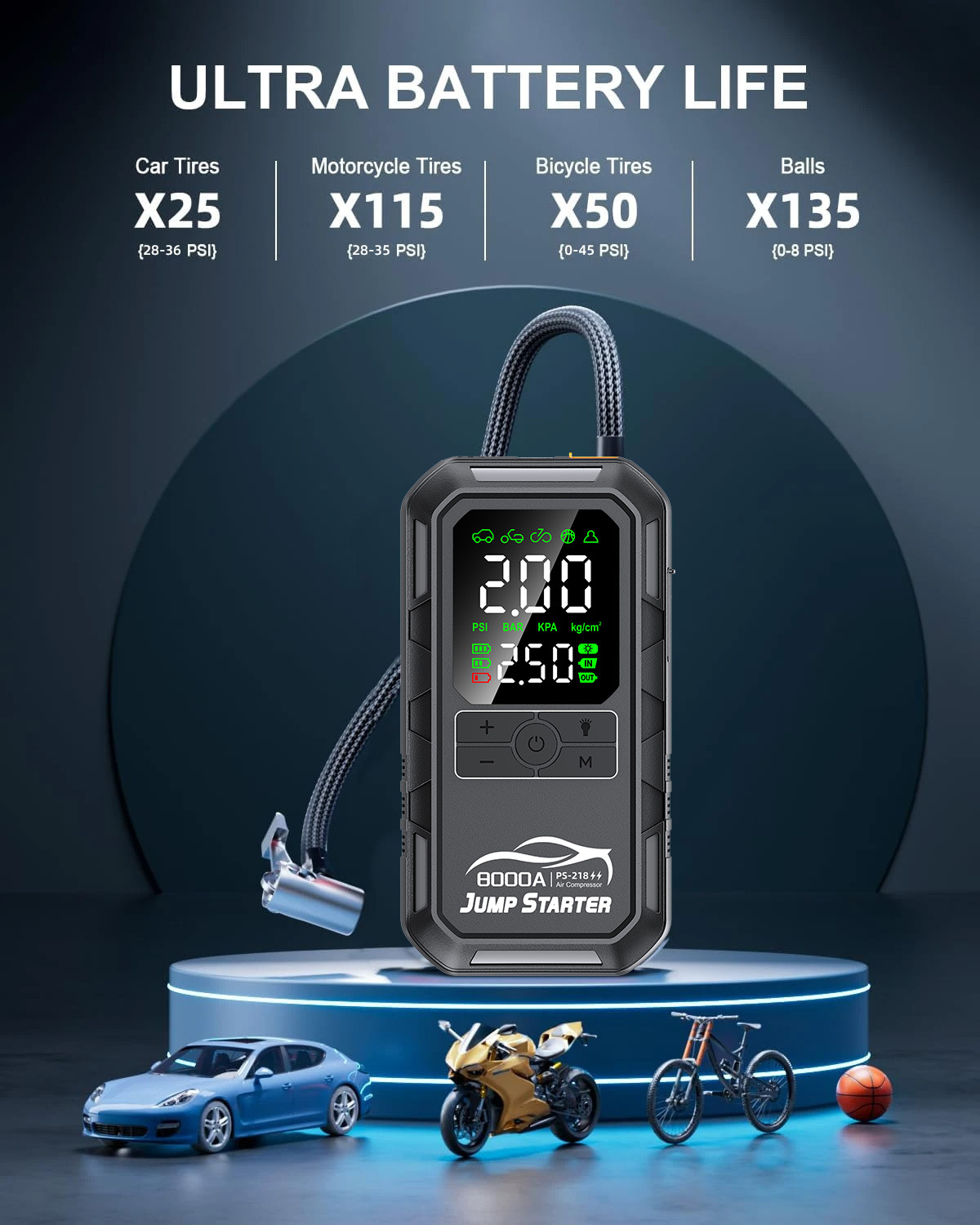 Cross-Border Car Emergency Starting Power Supply, Car-Mounted Air Pump, Multi-Functional All-In-One Device, 12V Battery, Powerful Jump Starter