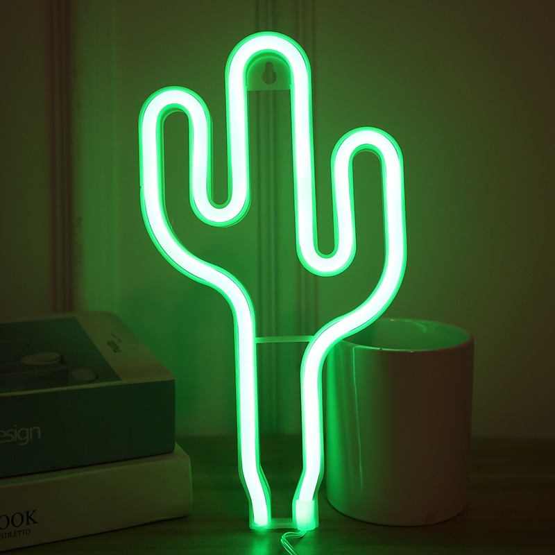 Lámpara LED con forma de flamenco, cactus, nube, neón, luna y relámpago, luz nocturna decorativa