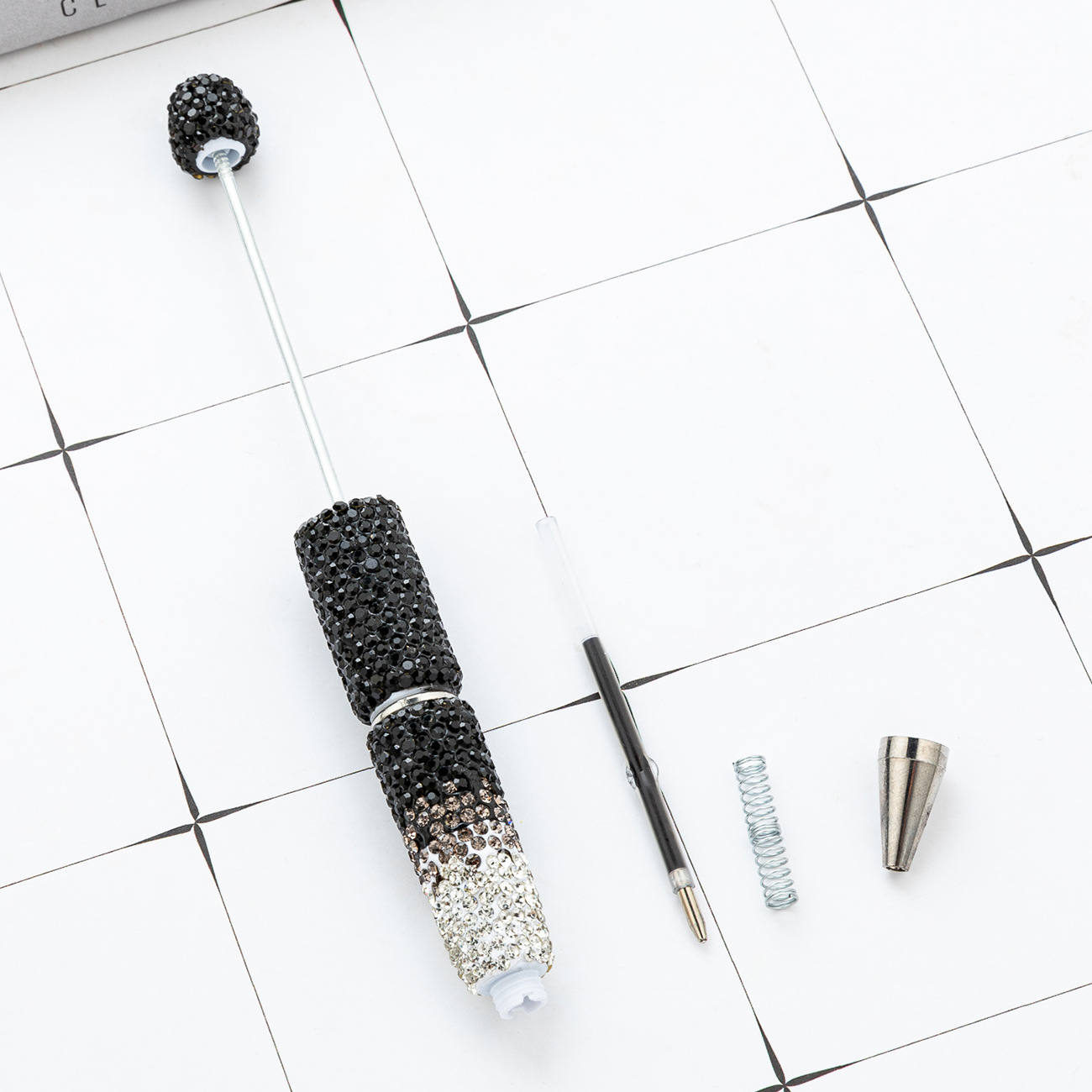 Diy creativo bolígrafo con cuentas de diamantes completos pegatinas hechas a mano con incrustaciones de diamantes, bolígrafo con cuentas degradadas, bolígrafo con cuentas giratorias multicolor