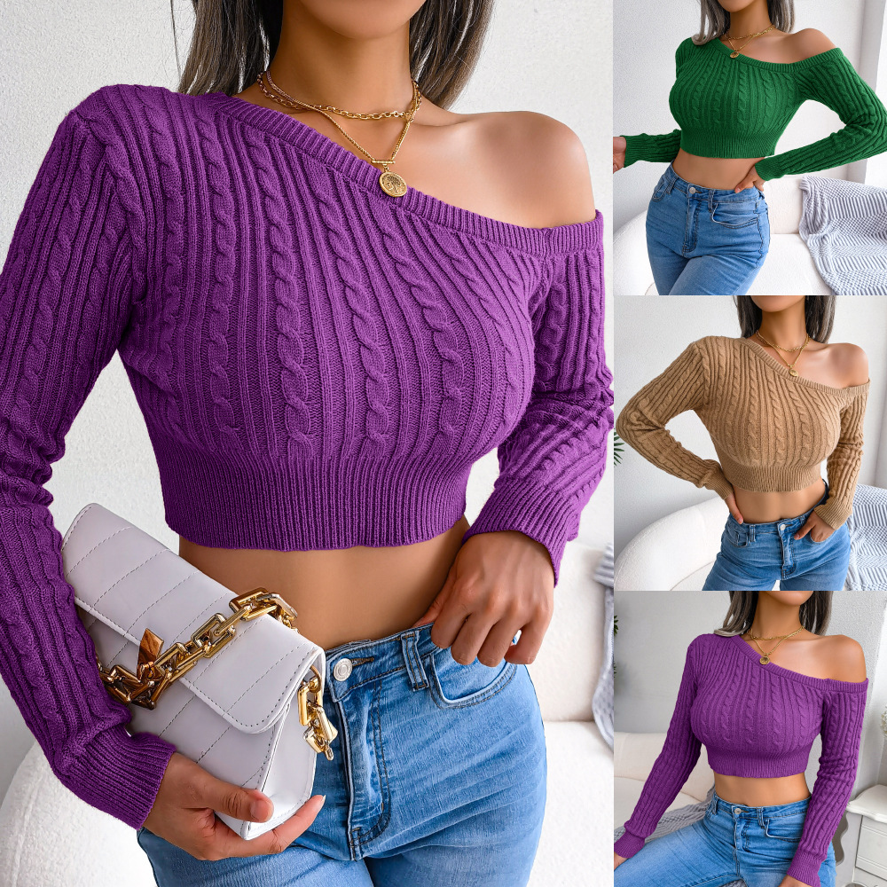 236g Weight Long Sleeve Sleeve Length Pullovers Placket Type Asymmetrical Sleeve Sleeve Type Acrylic Fabric Type Wholesale Women'S Fashion Solid Color Long Sleeve Sweaters & Cardigans