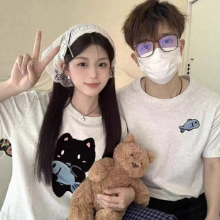 Couple's Pure Cotton T-Shirt Summer New Loose Slimming Niche Design Unisex Short-Sleeve Top Trendy Brand Uniform
