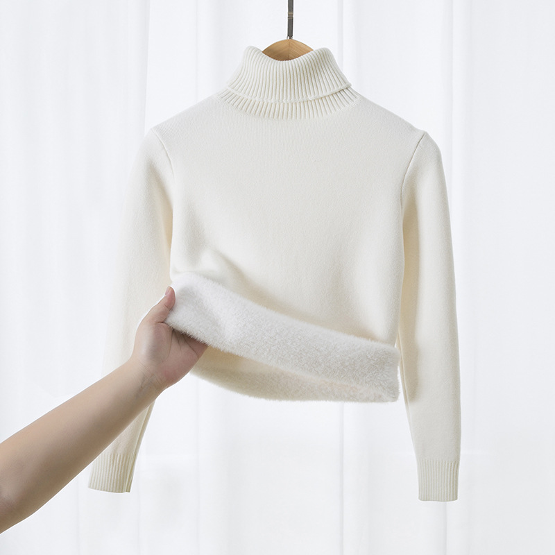 Niñas más suéter de terciopelo un terciopelo más terciopelo grueso camiseta de punto de cuello alto camiseta de agua de terciopelo bebé