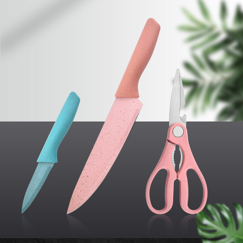 Venta caliente de la fábrica de acero inoxidable cortador de paja traje de tres piezas de cocina corte de carne cuchillo de fruta vegetal cuchillo de cocina