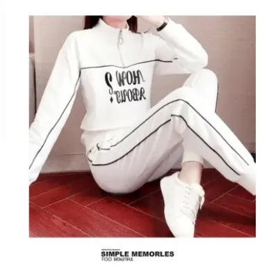 001 Plus Size Clothing 2025 Casual Sports Women's Autumn New Fashion White Sweatshirt Two-Piece Set_voghion.com