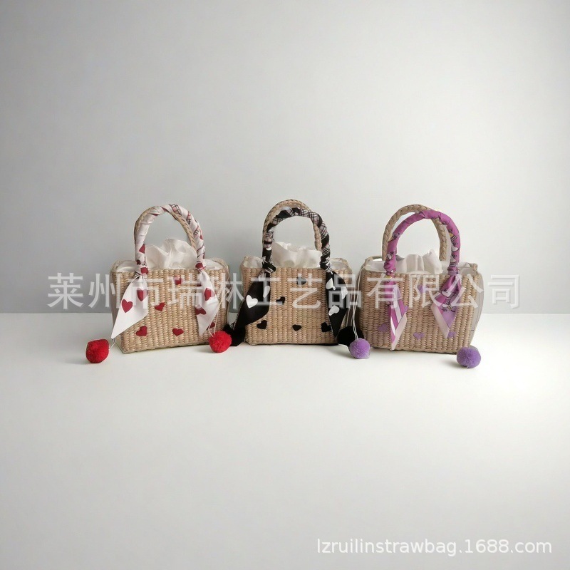 ins new handmade embroidered love woven bag straw hand-held crossbody vacation beach bag casual women