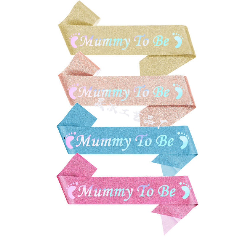 glitter mom to be mom-to-be dad shoulder strap etiquette belt party ribbon belt baby shower