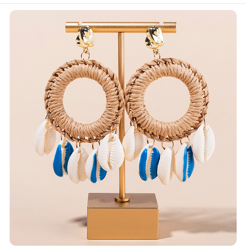 Shell Pattern Vacation Shell Rattan Drop Earrings