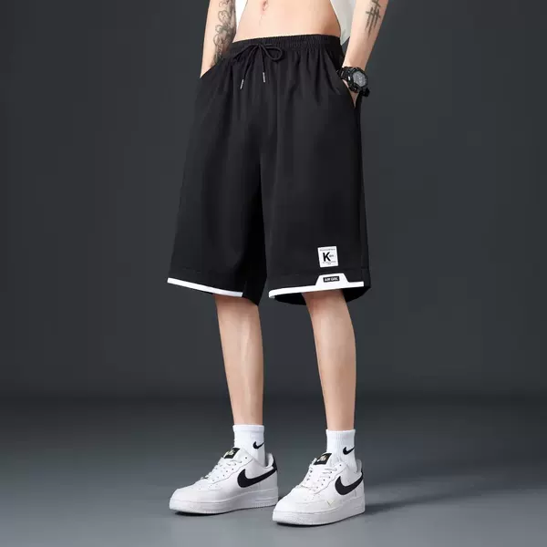 Summer Ice Silk Thin Quick-drying Loose Basketball Short Pants Men's Oversized Five-point Casual Men's Beach Sports Pants Trendy