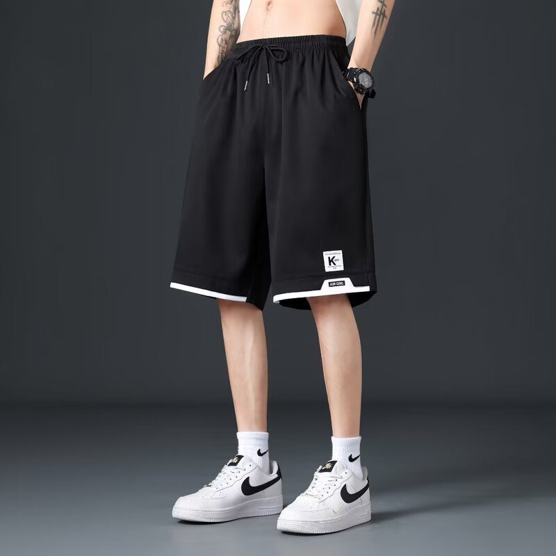 Summer Ice Silk Thin Quick-drying Loose Basketball Short Pants Men's Oversized Five-point Casual Men's Beach Sports Pants Trendy