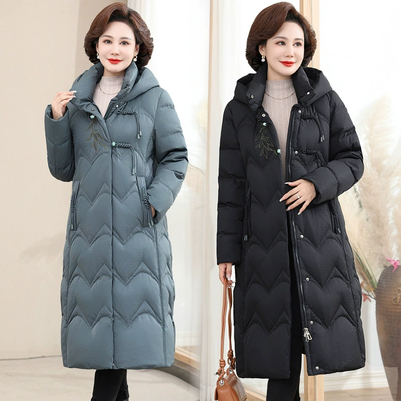Пуховик среднего и пожилого возраста женский зимний лак длинная бабушка куртка 2024 новая мама осенняя зимняя хлопчатобумажная куртка