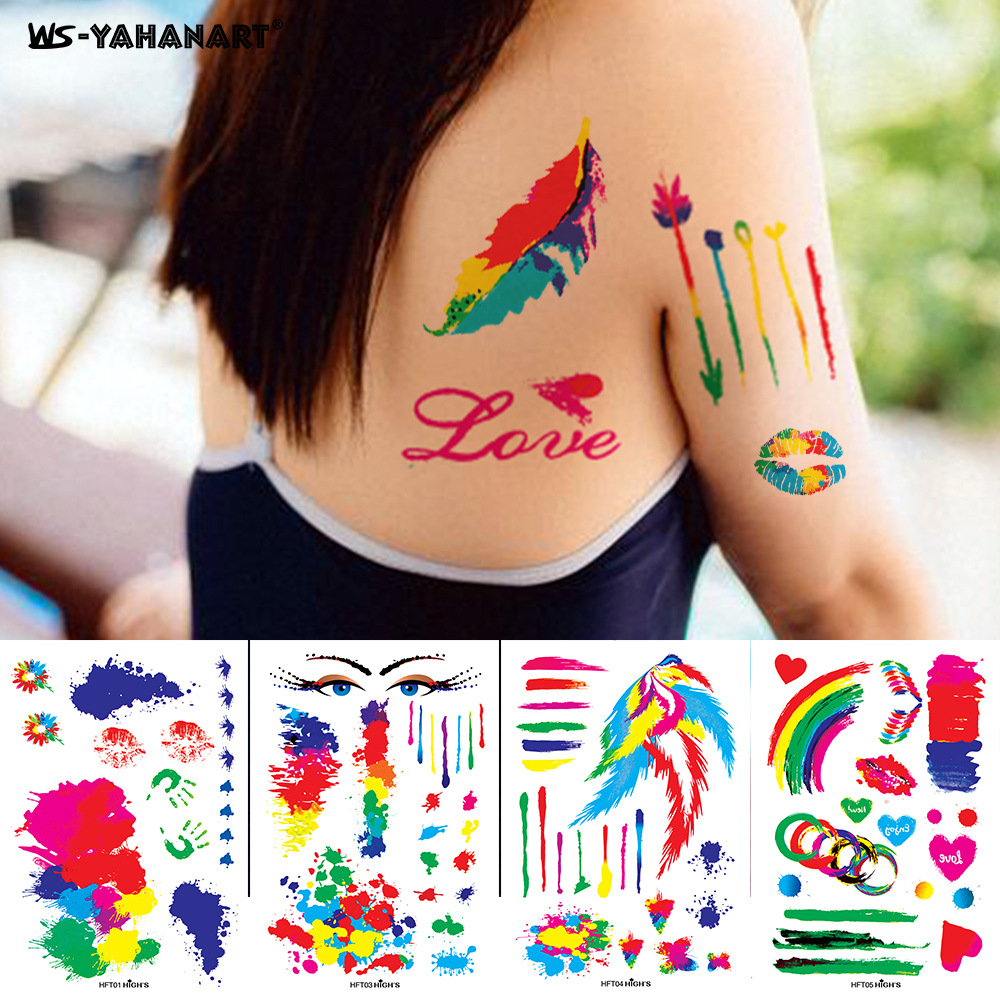 Tatuajes Temporales Grafiti de Arcoíris Impermeables de Papel de Transferencia para Fiestas