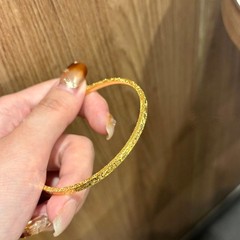 砂金アクセサリー三面砕氷紋ブレスレット女性軽豪華高級感砕金金爆閃素輪中実手環アクセサリー