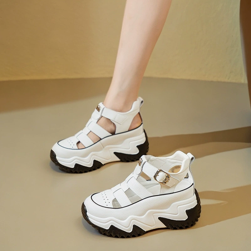 Модные корейские кроссовки на толстой подошве в стиле INS, новинка лета 2026, уличный стиль, студенческие римские сандалии, повседневная обувь для увеличения роста