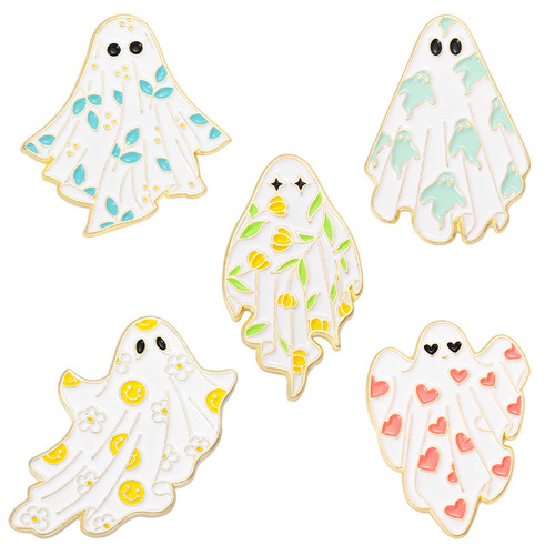 Maple Leaf Ghost Halloween Horror Ghost Brooch Metal Badge Electroplating Paint Factory Wholesale Clothing Accessories