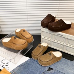 厚底勃肯鞋包头半拖鞋2025新款外穿皮软复古一脚蹬复古懒人博肯鞋