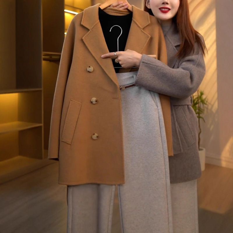杏色休闲裤毛呢秋冬阔腿裤女2025新款西装裤窄版直筒裤高级感裤子|undefined