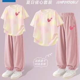 真维斯童装女童2026新款夏套装大童冰丝防晒短袖t恤儿童速干衣服