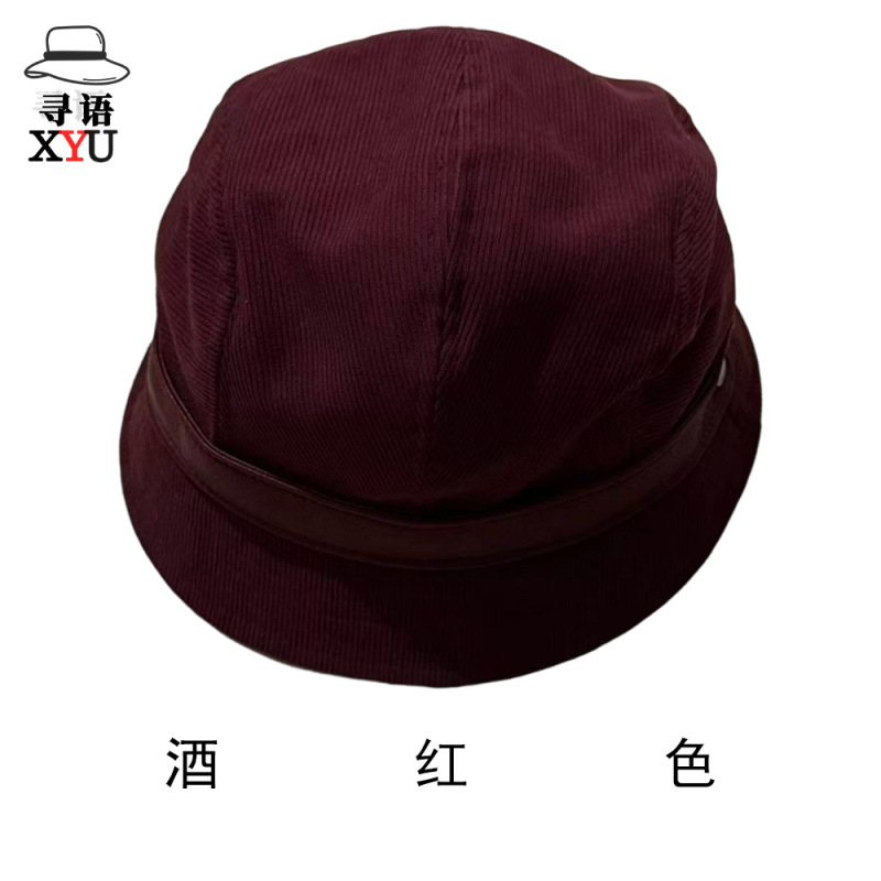 高品质渔夫帽秋冬款灯芯绒休闲百搭盆帽一帽多戴大脸显脸小渔夫帽|undefined