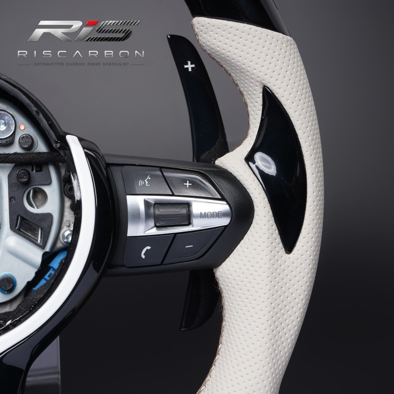 Suitable for Bmw Painted White Perforated Leather Belt Led Flat-Bottomed Steering Wheel F30F10F11F15F16F20F25