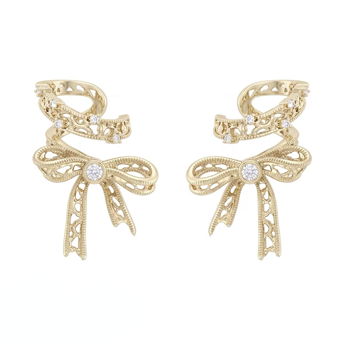 SUMIYAKI Lace Series Bow Ear Clips for Women, Very Stylish, No Piercing Required, High-End Earrings, New Model
