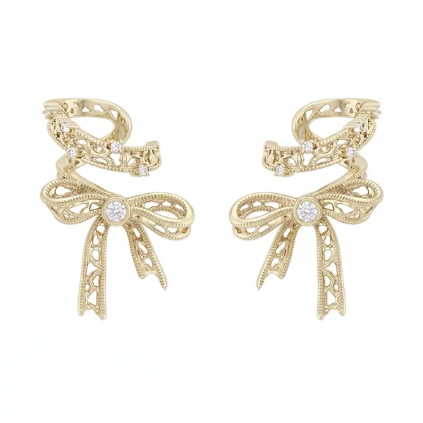 SUMIYAKI Lace Series Bow Ear Clips for Women, Very Stylish, No Piercing Required, High-End Earrings, New Model