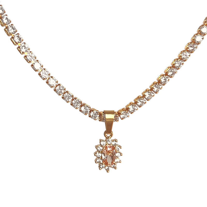 Street Occasion Copper Material Retro Water Droplets Copper Plating Inlay Zircon 18k Gold Plated Pendant Necklace