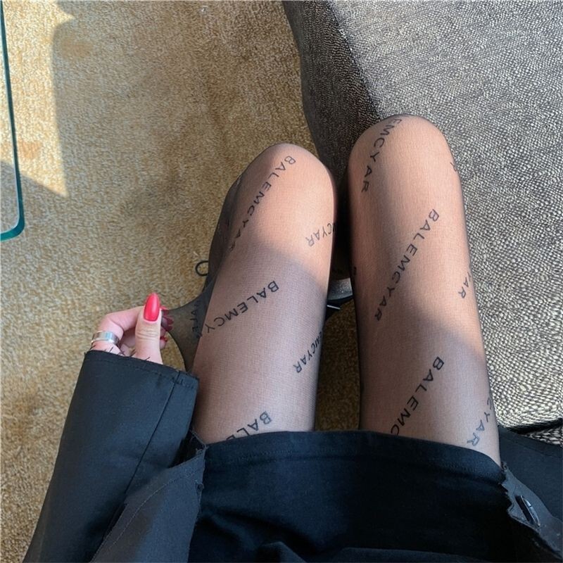 Summer Sexy Black Silk Letter Print Thin Jk Pantyhose Y2K Letter Bottoming Socks Summer Sexy Black Silk Letter Print Thin Jk Pantyhose Y2K Letter Bottoming Socks