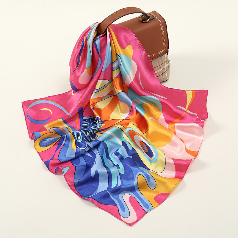 Women's Retro Color Block Satin Printing Silk Scarf display picture 6