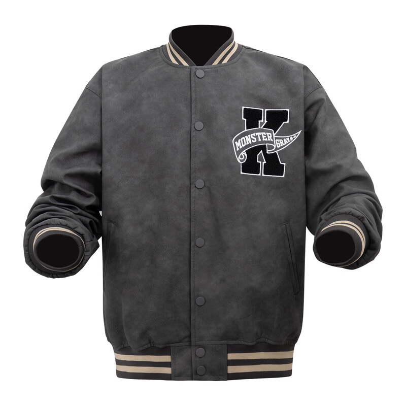 Men's Tie-Dye Pu Leather Jacket with Embroidery, Baseball-Style Faux Leather Coat, Windproof and Waterproof, Loose Fit, Clearance Sale