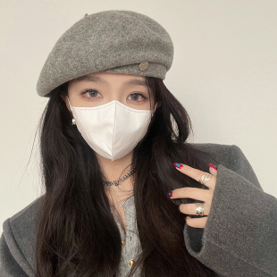 Wool woolen big head beret women's autumn and winter new Korean version of Internet celebrity face showing small warm painting Home hat